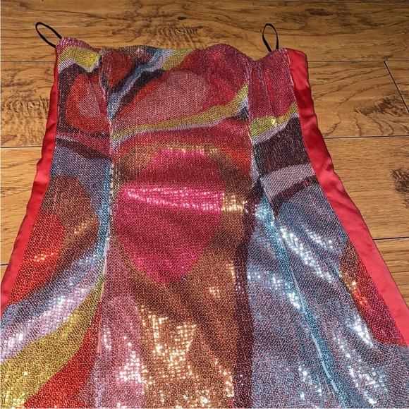 H&M Sequined szL Dress 10 Mini Short Iridescent Shiny Strapless Bling Colorful - Picture 4 of 11